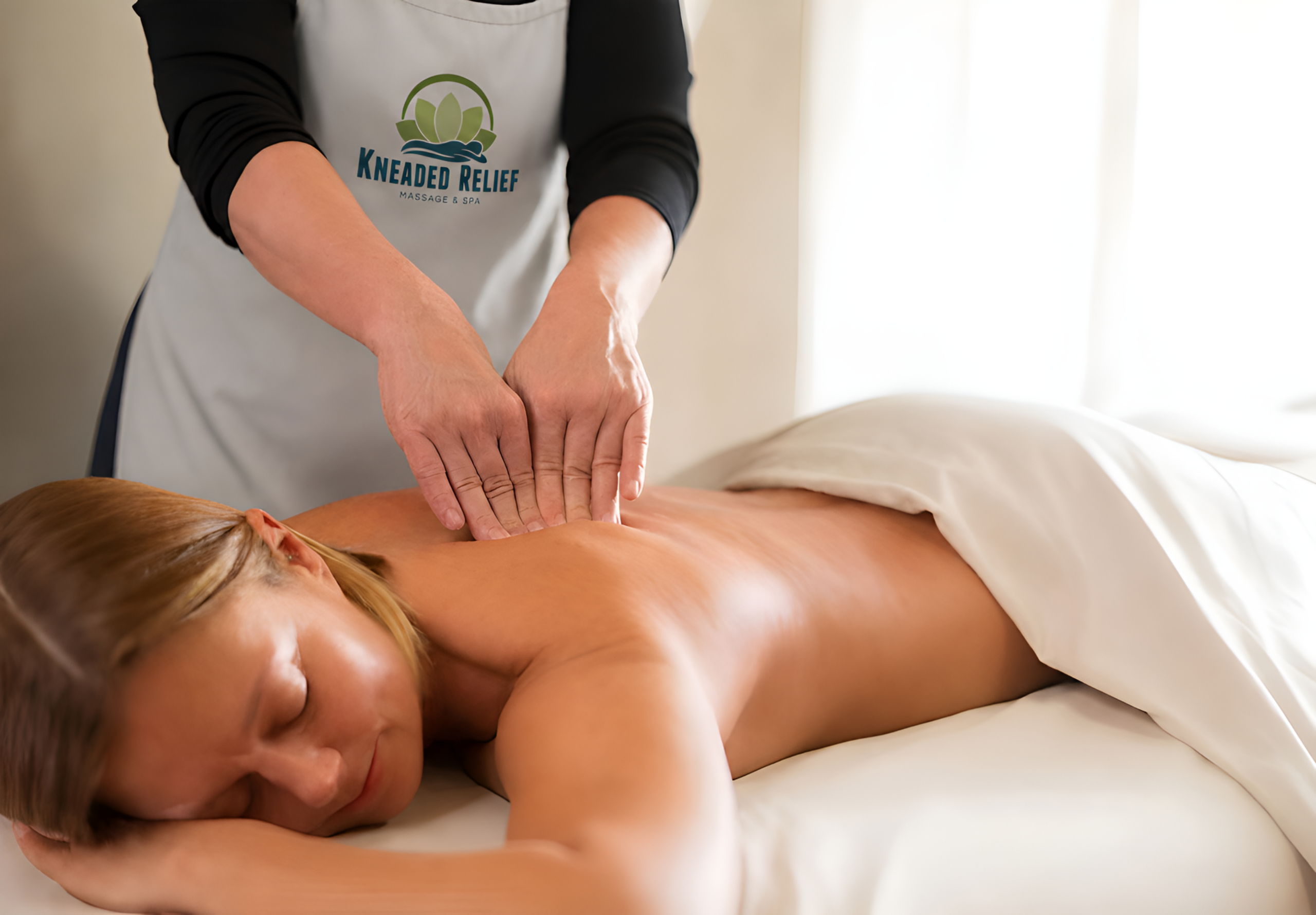 woman receiving massage therapy at Kneaded Relief